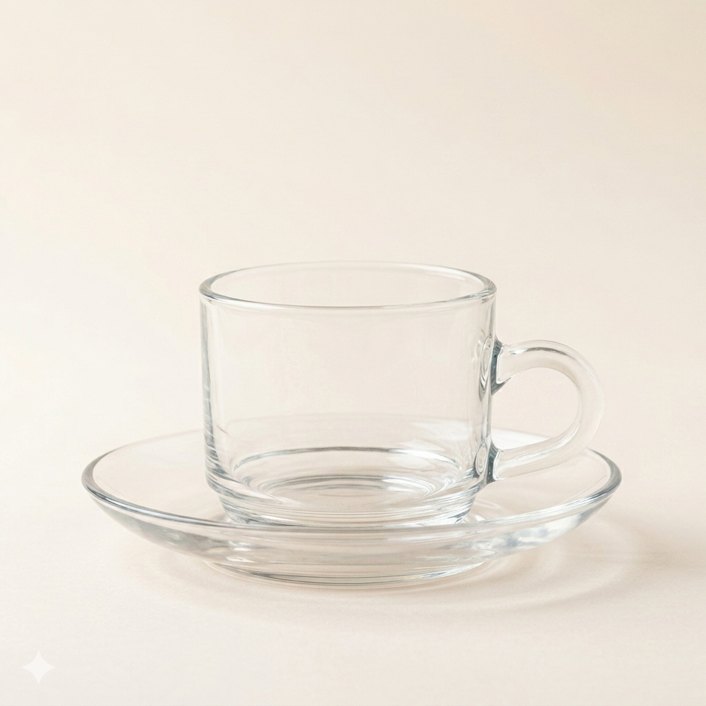 Set van 6 glazen koffiekopjes met schotel – 210 ml