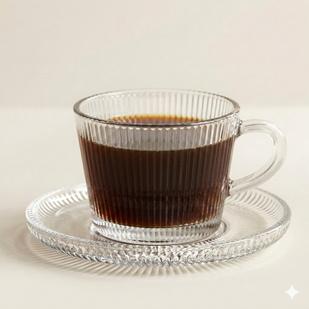 Set van 6 glazen koffiekopjes met schotel - 165 ml