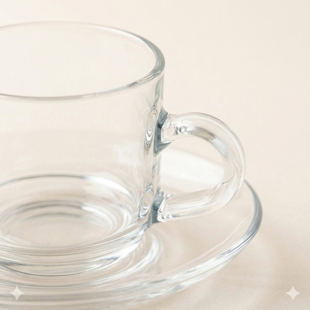 Set van 6 glazen koffiekopjes met schotel – 210 ml