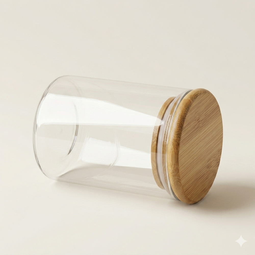 Set van 12 glazen kruidenpotten – 200 ml | Ronde vorm met bamboe