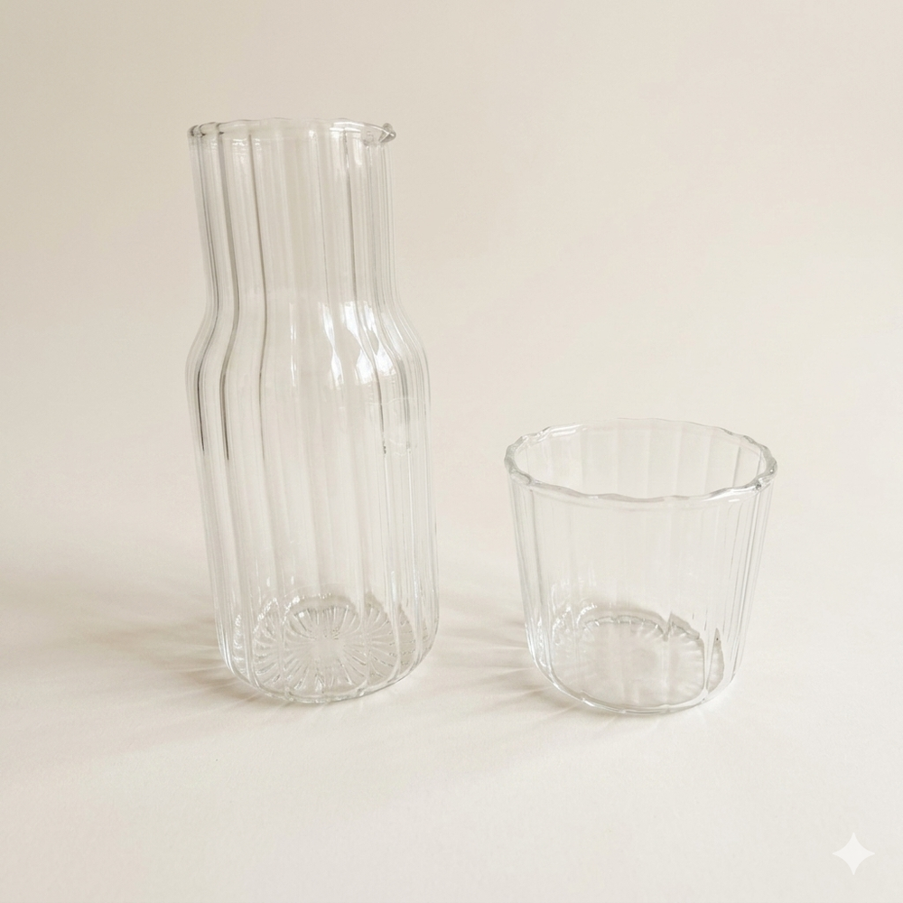 Glazen ribbelkaraf met glas 550 ml