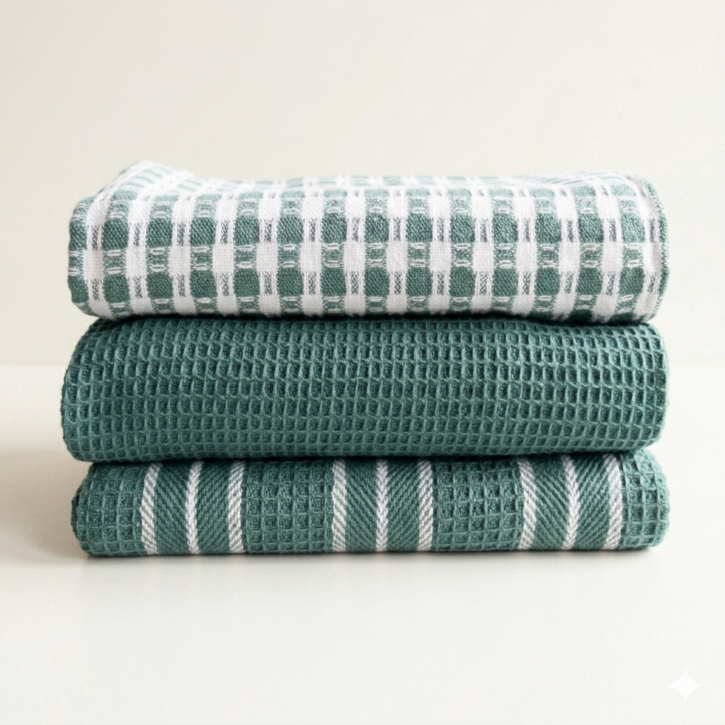 Set van 3 diep zeegroene keukendoeken – 100% katoen