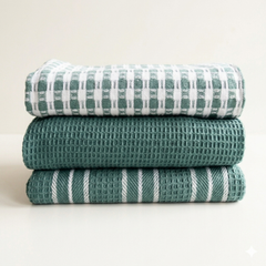 Set van 3 diep zeegroene keukendoeken – 100% katoen