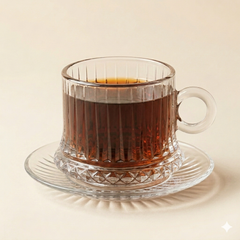 Set van 6 glazen koffiekopjes met schotel – 235 ml | Geslepen design