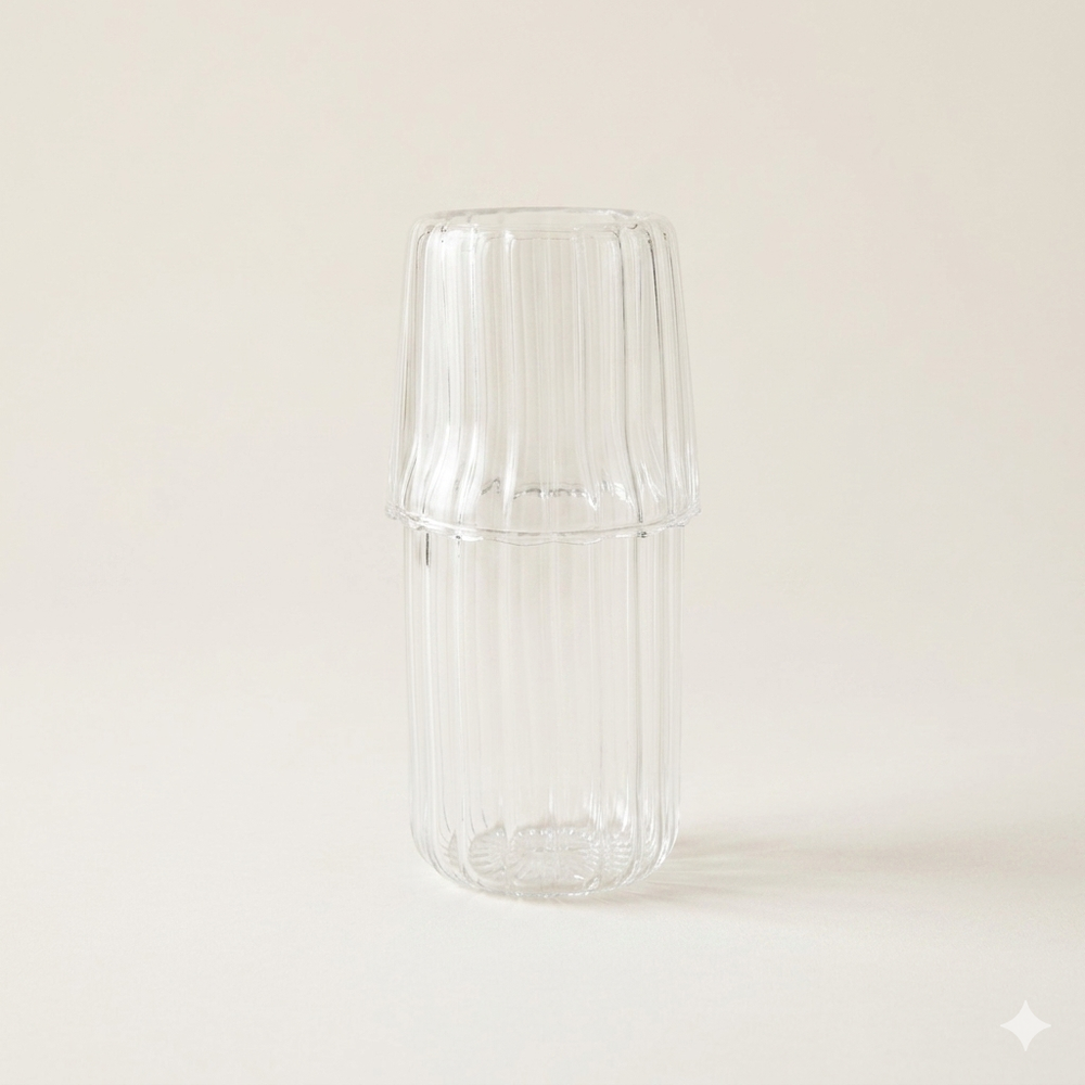 Glazen ribbelkaraf met glas 550 ml