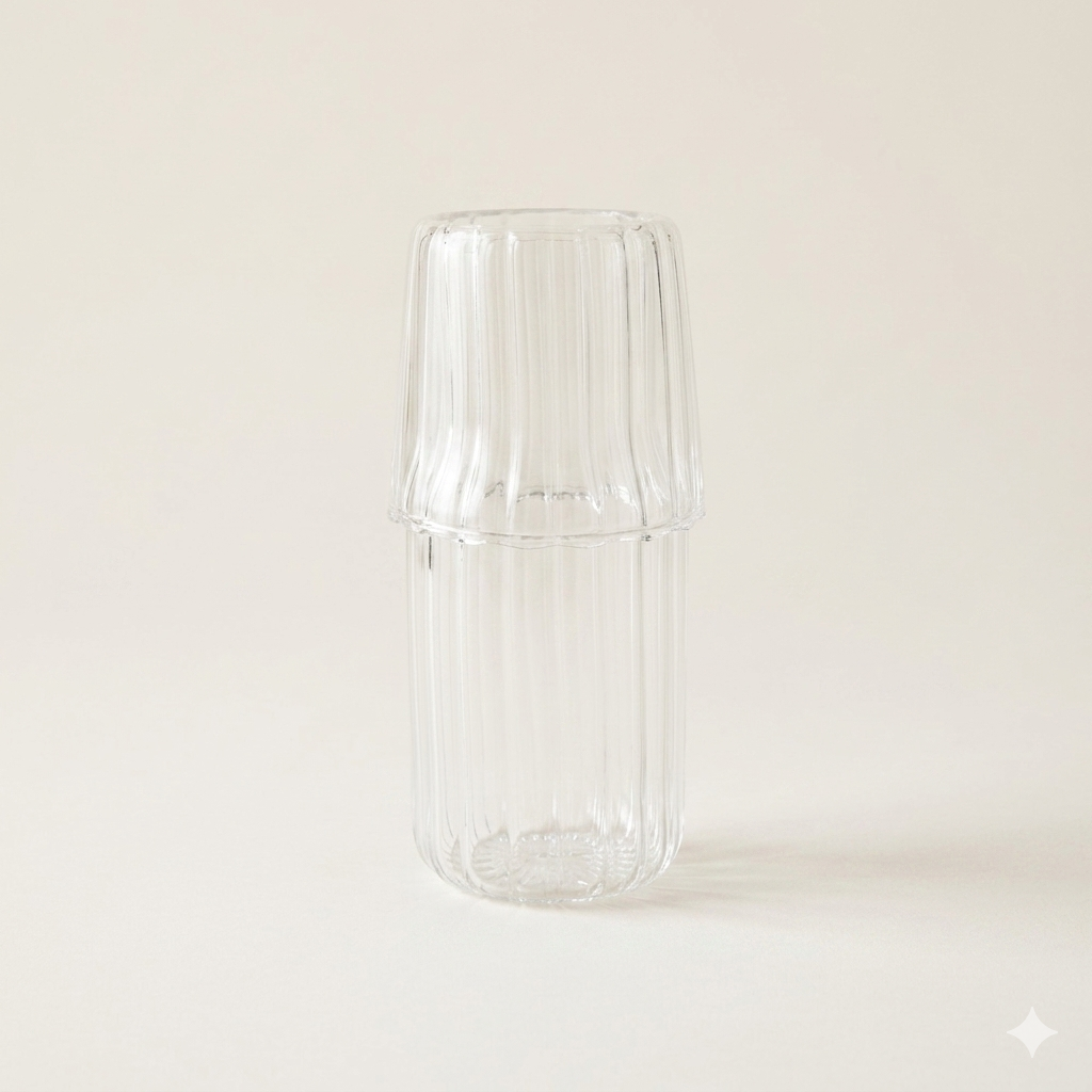 Glazen ribbelkaraf met glas 550 ml