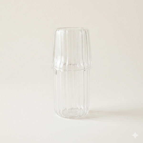Glazen ribbelkaraf met glas 550 ml
