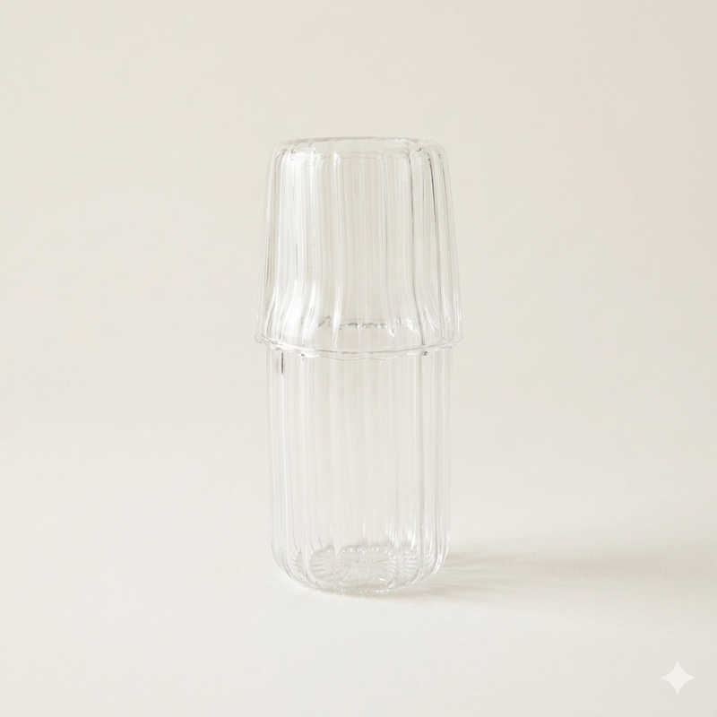 Ribbelkaraf met glasdeksel 550 ml