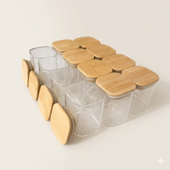 Set van 12 vierkante kruidenpot | bamboe