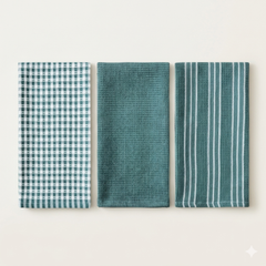 Set van 3 diep zeegroene keukendoeken – 100% katoen