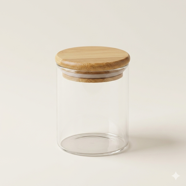 Set van 12 glazen kruidenpotten – 200 ml | Ronde vorm met bamboe