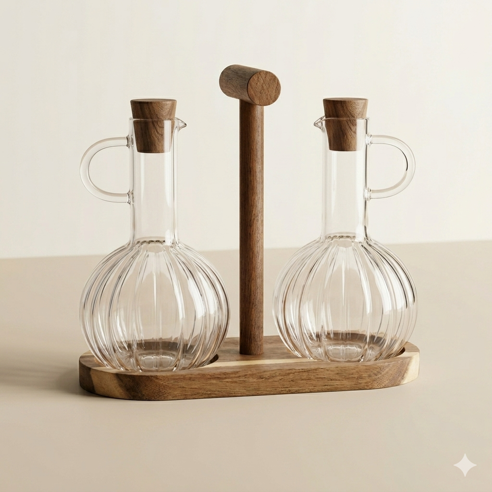 Olie- & azijnset – geribbeld glas