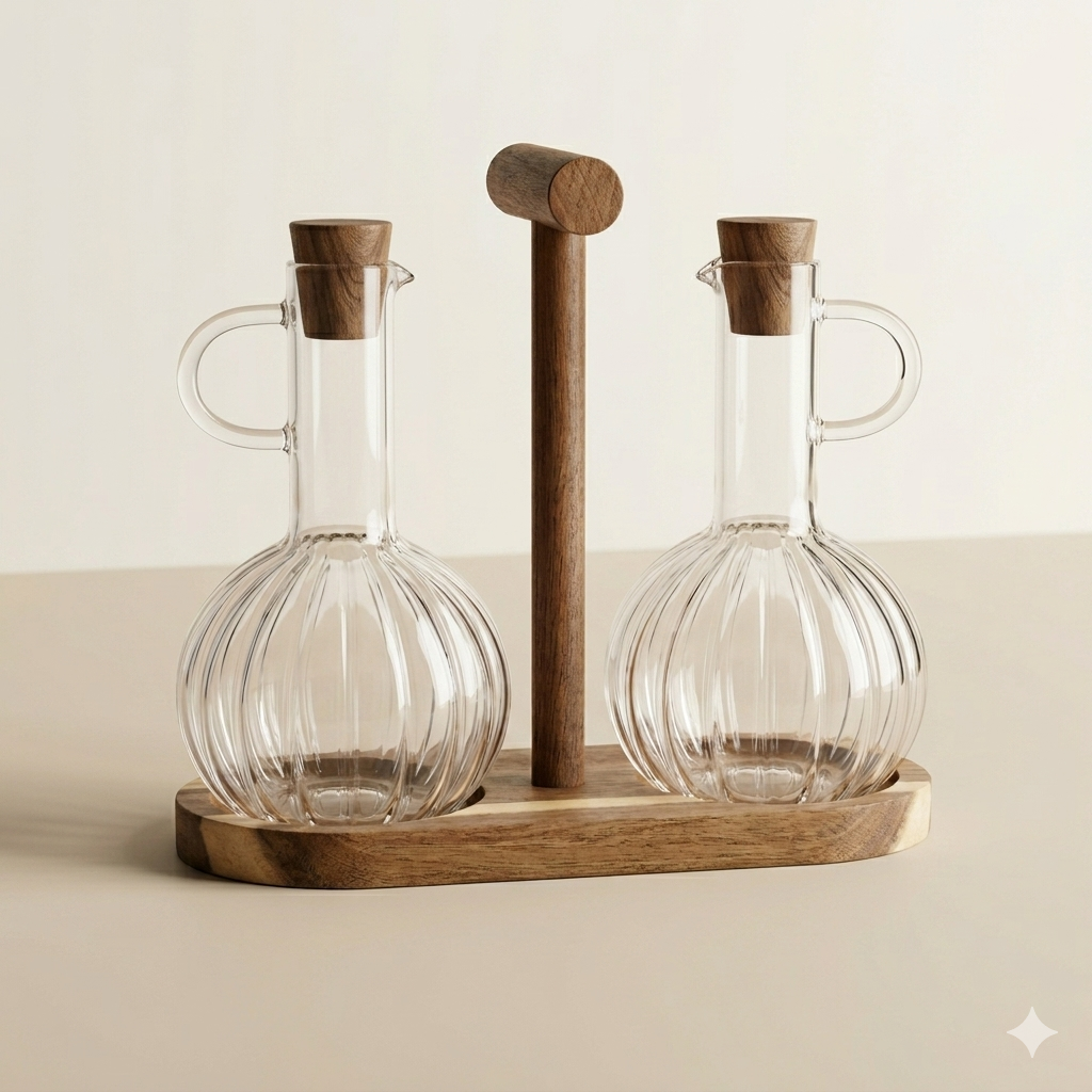 Olie- & azijnset – geribbeld glas