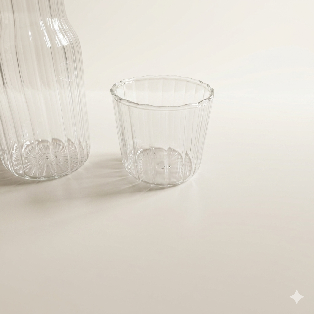 Glazen ribbelkaraf met glas 550 ml