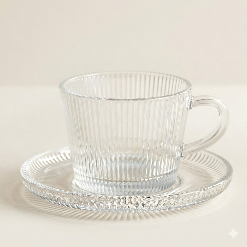 Set van 6 glazen koffiekopjes met schotel - 165 ml