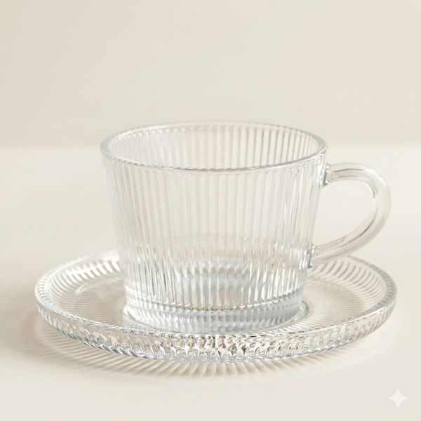 Set van 6 glazen koffiekopjes met schotel - 165 ml