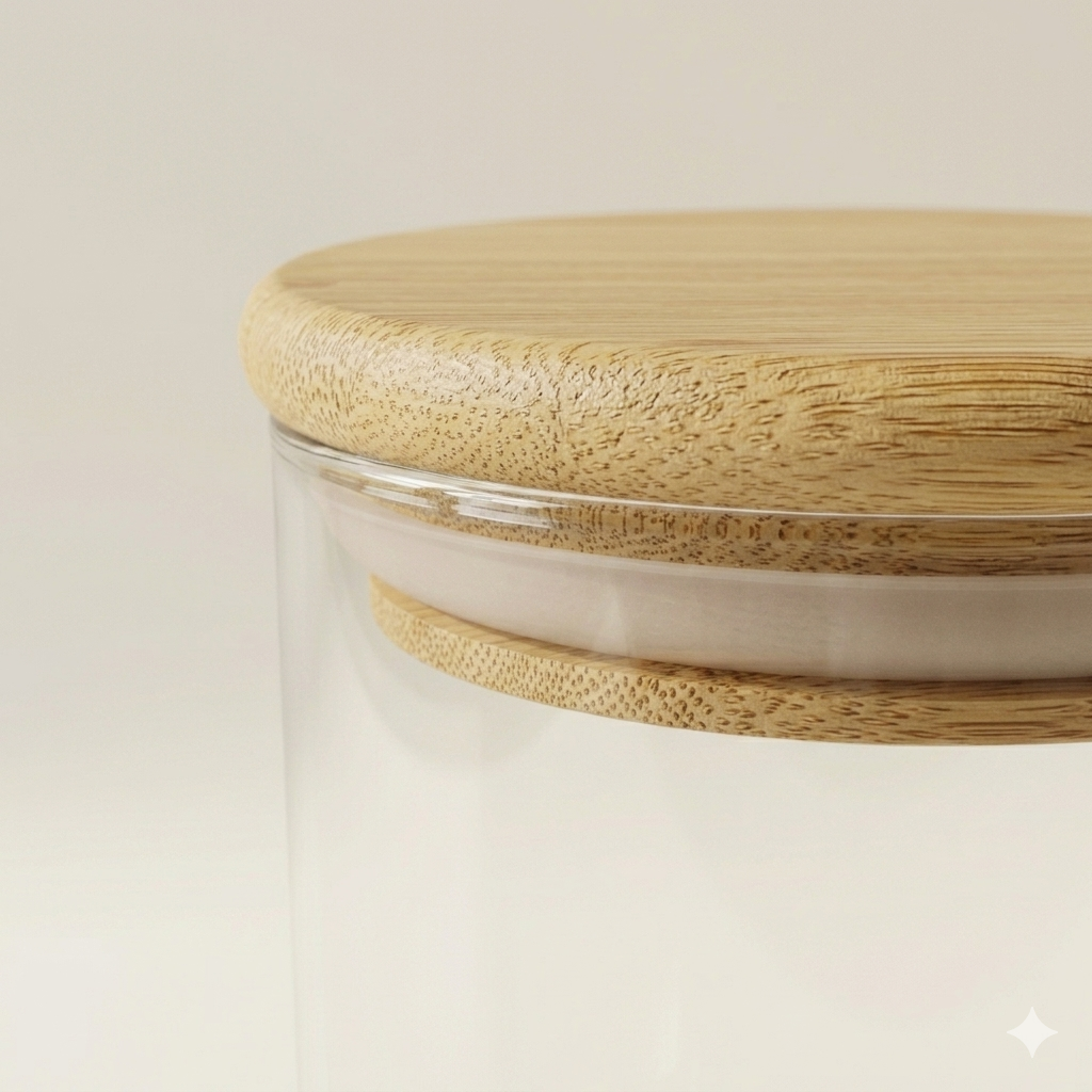 Set van 12 glazen kruidenpotten – 200 ml | Ronde vorm met bamboe