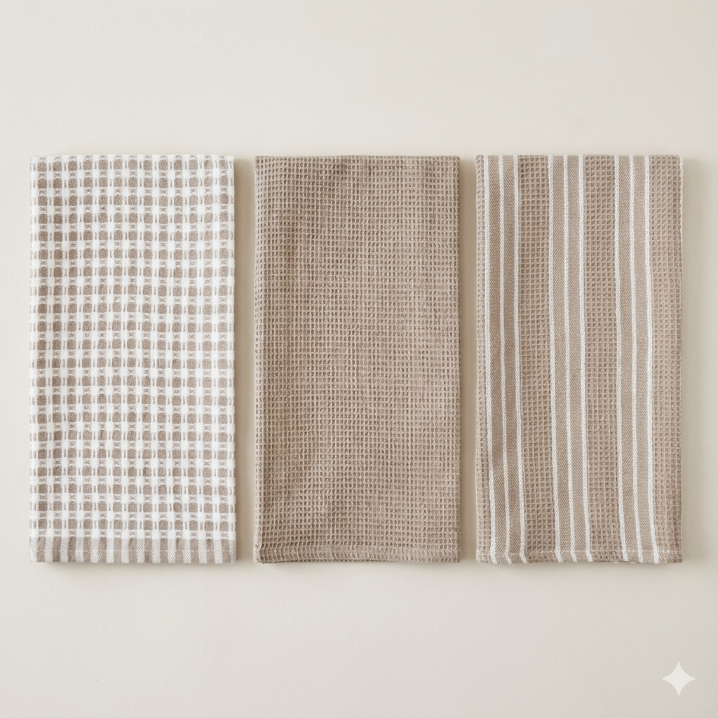 Set van 3 beige keukendoeken – 100% katoen