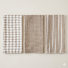 Set van 3 beige keukendoeken – 100% katoen
